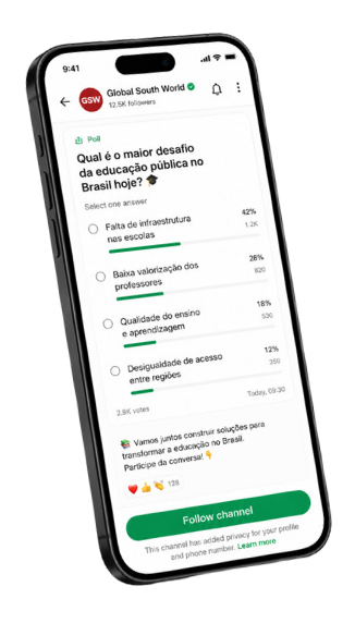 A comunidade do GSW no WhatsApp em um celular